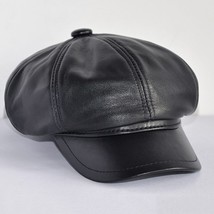 Retro Art Real Leather Black Hat For Women Casual Artist British Style Berets Sh - $87.12