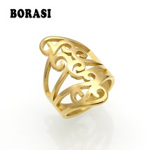 BORASI Women Rings Stainless Steel Charm Finger Knuckle Flower Hollow Ou... - $9.35