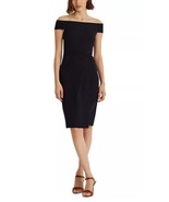 NWT Lauren Ralph Lauren Crepe Off-The-Shoulder Dress Lighthouse Navy Size 2 - £48.05 GBP