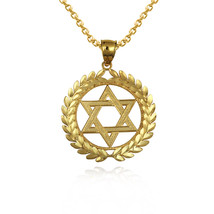 10k Solid Gold Jewish Star Of David Greek Laurel Wreath Circle Pendant Necklace - £168.19 GBP+