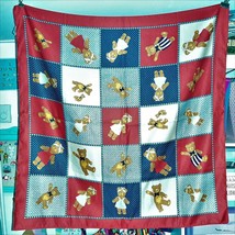 Vintage Teddy Bears Scarf Large Square 35x34&quot; CUTE Red White &amp; Blue - £7.73 GBP