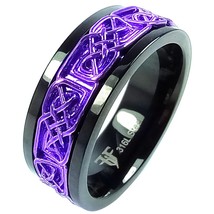 Purple Norse Viking Spinner Ring Black Stainless Steel Celtic Anti Anxiety Band - £15.95 GBP