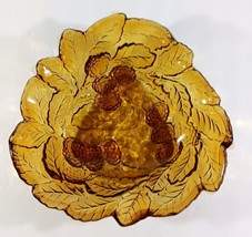 Vintage AMBER INDIANA GLASS Bowl Dish LOGANBERRY w LEAVES Candy Nut Dish - £11.23 GBP