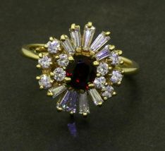 3.5Ct Oval Cut Red Ruby &amp; Diamond 14K Yellow Gold Finish Women Cluster Ring - £75.91 GBP