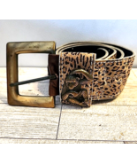 M/L Leopard Leather Belt with Brass Animal Figures Nan Lewis Wide Brown ... - £28.09 GBP