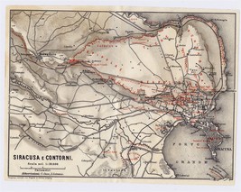 1911 Original Antique Map Of Vicinity Of Siracuse / Sicily / Italy - $27.31