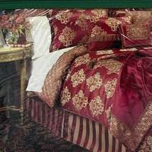Waterford Charlemont Queen Bed Skirt NEW Ruby Red Gold Striped Tailored K4 - £52.73 GBP