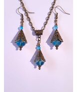 Blue Agate bronze jewelry set Victorian jewelry blue glass blue Agate ne... - €45,13 EUR