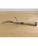 Vintage Meat Carving Fork Antler Stag Handle 12&quot; w/ Sterling Silver Accents - $470.96 MXN