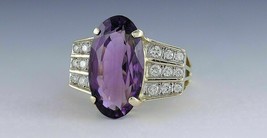 3.50 CT Oval Cut Amethyst Diamond Engagement Ring 14K Yellow Gold Finish - £81.60 GBP