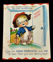 Sorry You're In the Hospital Gibson Card Puppy Dog in Hat w Briefcase 1950s Used - $5.84