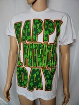 Happy St Patrick&#39;s Day Spellout 4 Leaf Clovers Shirt Adult Medium White Pattys - £6.96 GBP