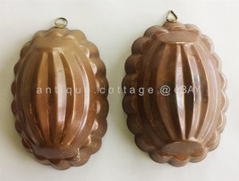 Lot 1900s Antique 2pc Copper Tin Lined Jello Mold Mould Dessert Ice Cream 5&quot;x7&quot; - £53.39 GBP