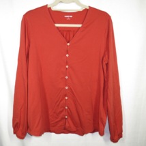 Lands End Women&#39;s Large Rust Long Sleeve Button Up Cotton Blend Casual Top - $14.99