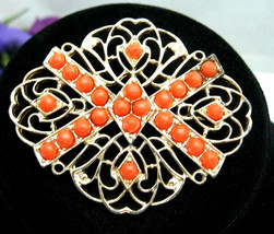 Sarah Coventry Tangerine Orange Brooch Vintage Pin Bead In Goldtone Openwork - £16.43 GBP