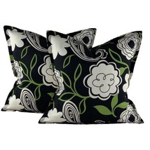 Pair Pillow Covers Premier Prints MM Designs Black Cream Green Botanical Floral - $56.99