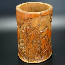 Chinese carved bamboo brush pot bitong scholars bananas late 19th/early 20th C - £100.01 GBP