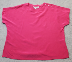 Saks Fifth Avenue Shirt Top Womens Large Pink Silk Short Sleeve Shoulder Button - £20.75 GBP