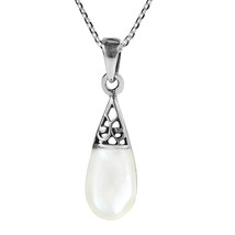 Filigree Swirl Teardrop Mother of Pearl Inlay Sterling Silver Necklace - £16.21 GBP