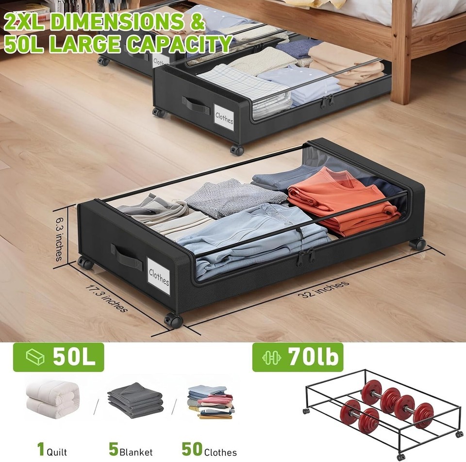 XXL 60L Wheeled Under Bed Storage Containers - Clear Lid & Waterproof Design Item image 4