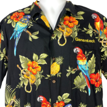 Genentech Retreat Parrots Ukes Pineapples Floral L Hawaiian Shirt sz Large Mens - £44.05 GBP