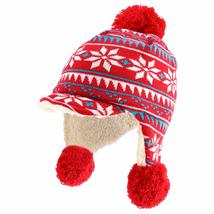 Trendy Apparel Shop Youth Size Girl&#39;s Winter Print Poms Accent Brim Trapper Hat  - £19.65 GBP