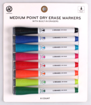 U Brands 8ct Medium Point Dry Erase Markers Assorted Colors w Built-in E... - £3.94 GBP