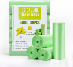 Trash Bags 1.2 Gallon, Small Garbage Bags, Strong &amp; Unscented Green, 80 ... - $11.74