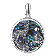 925 Sterling Silver Abalone Shell Wolf Pendant Necklace Mother Oyster Le... - £28.19 GBP
