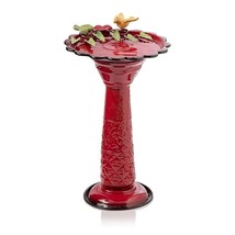 Red Metal Outdoor Garden Patio Birdbath with Decorative Bird Leaf Figurines - €190,57 EUR