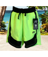 Russell Boys Lime Green Black Knit Shorts Size M8 Drawstring Waist - £9.25 GBP
