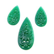Green Onyx Matched 3pc Set Stone Carving Mughal style Flower Hand Carved - ET - £32.46 GBP