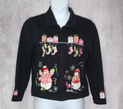 Pink Snowman Embroidered Ugly Christmas Sweater Cardigan Womens Large Ho... - €13,12 EUR