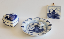 Delfts Blauw Delft Blue Holland Heart Trinket Dish Plate Ashtray Mini Tile Lot - £15.83 GBP