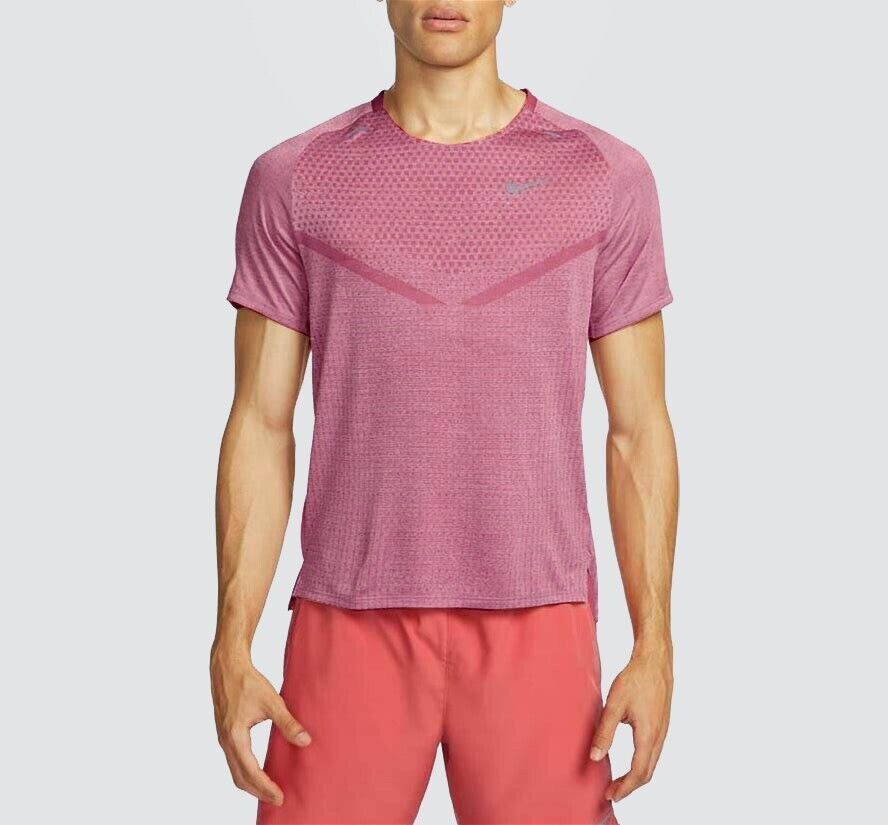 Nike Tech knit Dri-Fit Adv Men&#39;s Short-Sleeve Running Top Adobe/Red Sz M... - $69.26