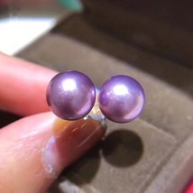 Fine Jewelry Pure 18 K Gold Natural Fresh Water Purple 7-8mm Edison Pearl Earrin - £91.74 GBP