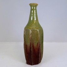 Studio Pottery 9.5&quot; Stoneware Vase Green &amp; Burgundy Glaze Vintage Signed... - £39.73 GBP