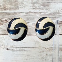 Vintage Clip On Earrings Black &amp; Cream Enamel with Gold Tone - £10.37 GBP