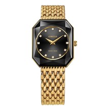 FACET RADIANT Radiant-Cut Gold Plated Swiss Quartz Watch 15mm Band Black... - $569.99