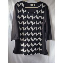 Chico&#39;s Collection Tunic Top Round Neck 3/4 Sleeve Womens Black White Si... - €12,79 EUR