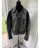 Vintage Excelled Black Leather Classic Motorcycle Jacket Mens Size 44 Bi... - $148.95