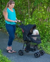 Pet Stroller For Small Dogs Cats w Basket Canopy Light Weight Walker Folds - £97.31 GBP