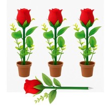 3 Pcs Colorful Rose Pen with Flower Pot Base (Colors May Vary) - $14.85