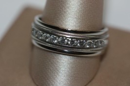 Fine 14K White Gold 12 Diamonds Mil-grain 6mm Men&#39;s Wedding Band Ring SZ 11.75 - £1,306.44 GBP