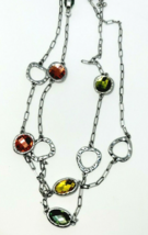 Retired Lia Sophia Multicolor Faceted Beads Chain Link Double/Single Necklace - £9.80 GBP