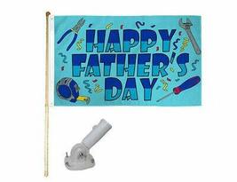 5&#39; Wooden Flag Pole Kit Nylon White Bracket 3x5 Happy Fathers Day Blue Poly Flag - £19.88 GBP