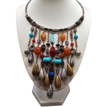 Boho Dangling Beads Charms Mixed Material Chico&#39;s Necklace Statement  Adjustable - $15.84