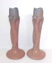PAIR OF VINTAGE VAN BRIGGLE POTTERY 8&quot; MULBERRY TULIP BUD VASE/CANDLE HO... - £67.25 GBP