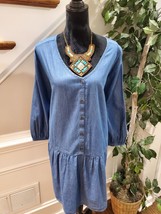 True Craft Women&#39;s Blue Denim Long Sleeve V-Neck Tunic Top Blouse Size 2X - £36.77 GBP