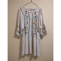 Umgee Women&#39;s Size XL Boho Chic White Blouse Dress Embroidered Flowers - £18.66 GBP